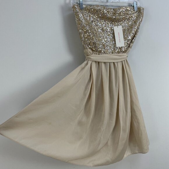 NEW Rebecca Taylor Womens 8 Strapless Sequins Mini Dress Waist Tie Party - Picture 4 of 12
